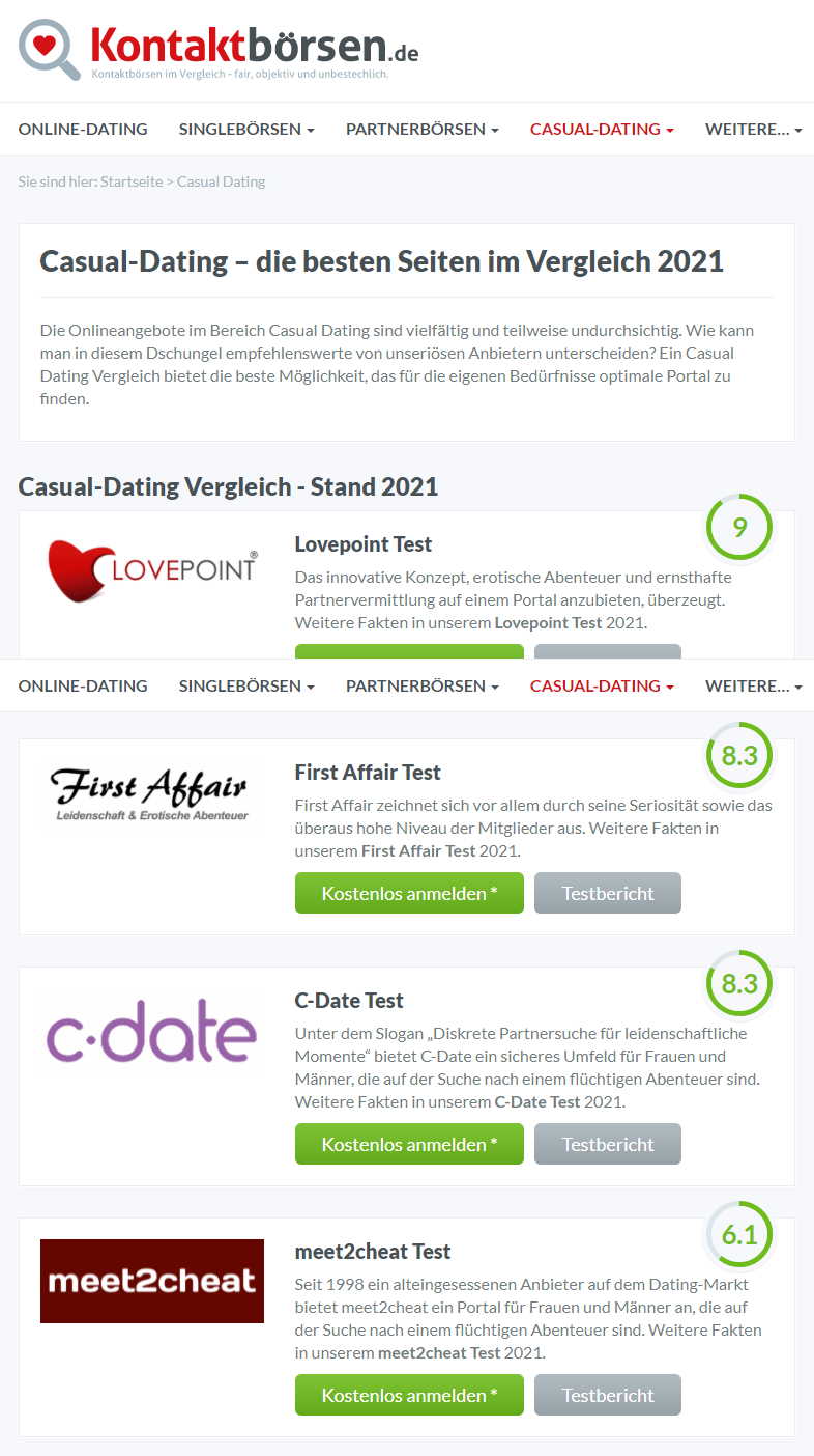 Casual Dating Online-Vergleich
