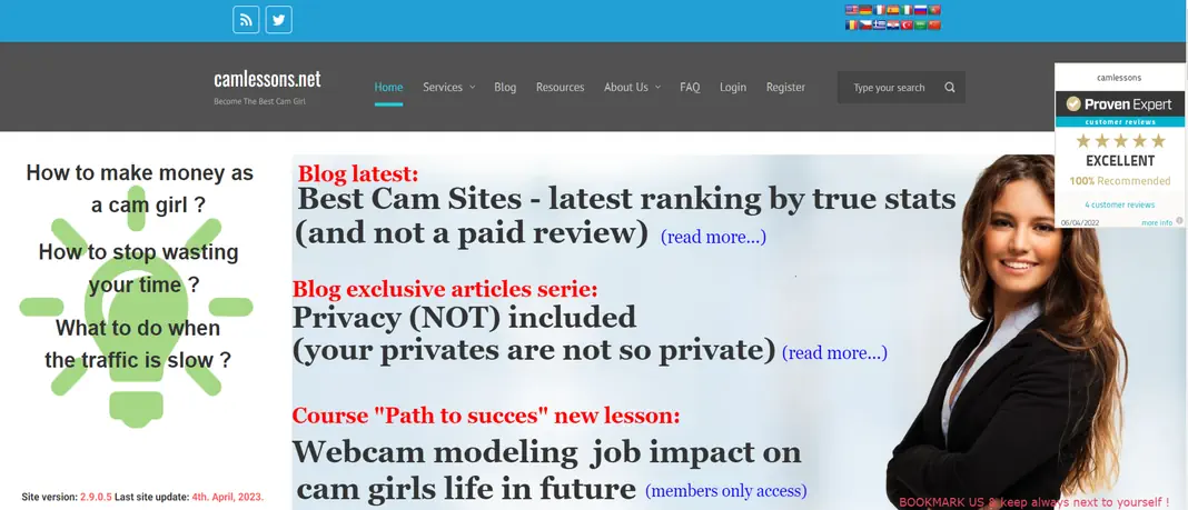 Camlessons.net - Screenshot der Startseite