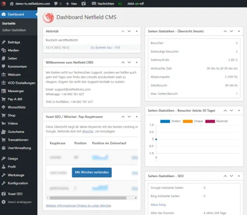 Netfield CMS - Ansicht der Admin Oberfläche