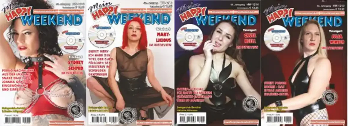 Happy Weekend Magazin Cover mit Sydney Schmid, Mary Licious, Cruel Reell und Julia Winter – Autogrammstunden auf der VENUS 2025