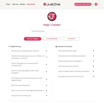 JustOne Help-Center 2025 – Übersicht FAQ für Verkäuferinnen & Käufer