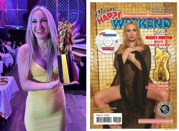 Micky Muffin mit dem VENUS Award 2025 als Beste Darstellerin im Wintergarten Varieté Berlin und Happy Weekend Covergirl