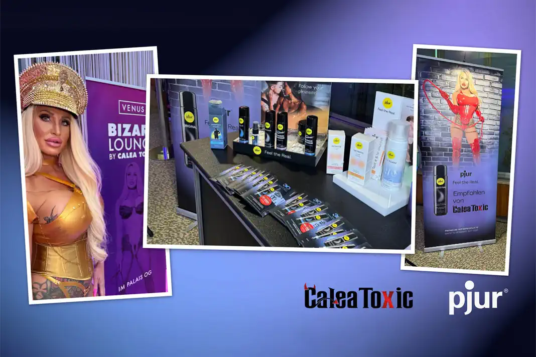 Calea Toxic präsentiert pjur Premium-Gleitgele auf der Kinky VENUS Berlin 2025 und begeistert die Messebesucher:innen.