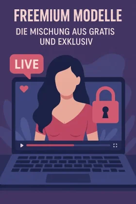 Cam-Model im Livestream mit Schloss-Symbol – visuelle Darstellung für Freemium-Plattformen zwischen Free und Privat