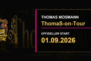 Pre-Launch-Flyer von ThomaS-on-Tour mit Informationen zu Partys, Erotikcastings und dem Start am 1. September 2026