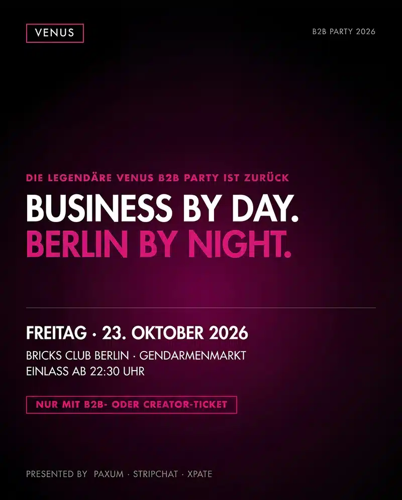 Keyvisual der VENUS B2B Party am 23. Oktober 2026 im Bricks Club Berlin
